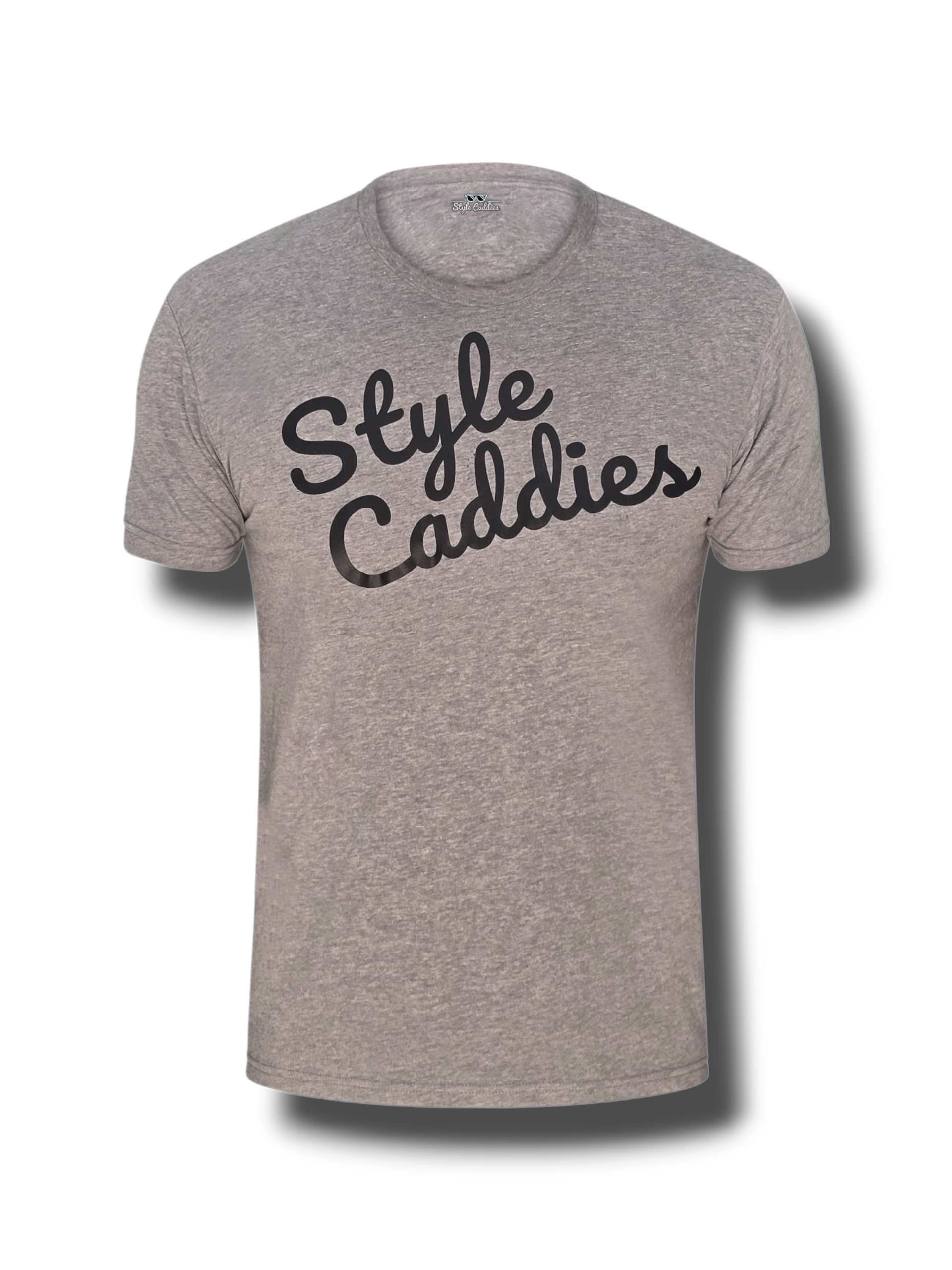Gray t-shirt with 'Style Caddies' text on a white background